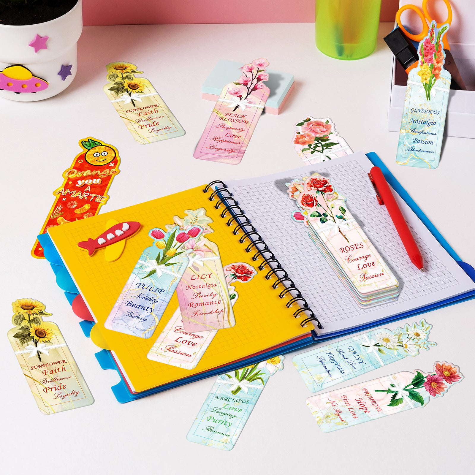 Wholesale 20pcs Creative Theme Paper Shaped Bookmark Plant Flower Student Gift Message Book